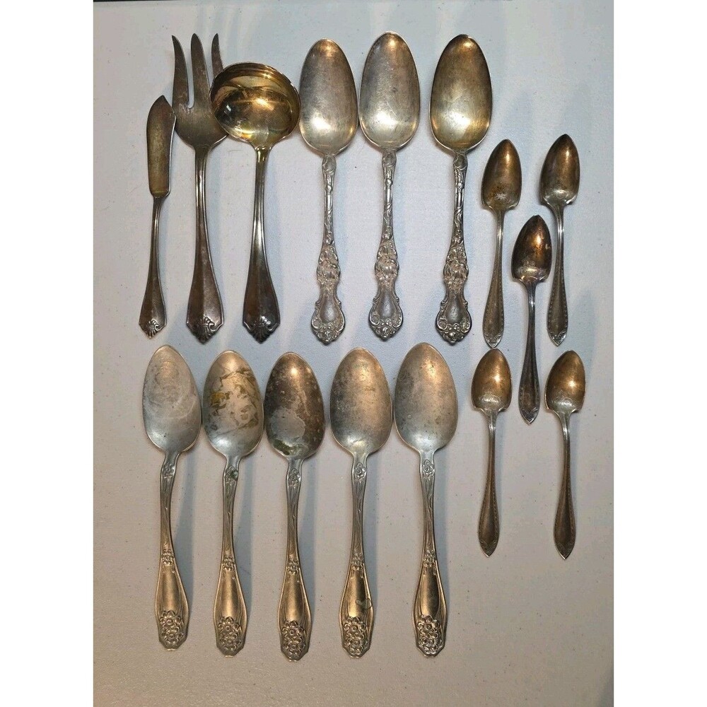 Mixed LOT Of 16 Antique Silver Plated Silverware Flatware Assorted Pattern Craft